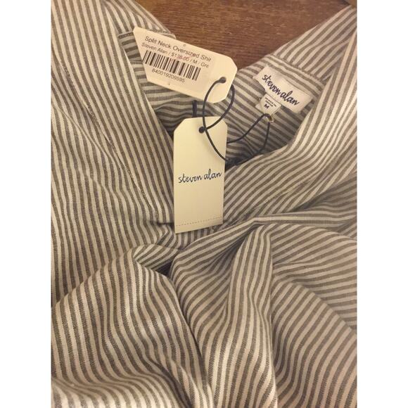 Steven Alan Gray/White Stripe Cotton Split neck Oversized Top NWT Sz M - Picture 2 of 6